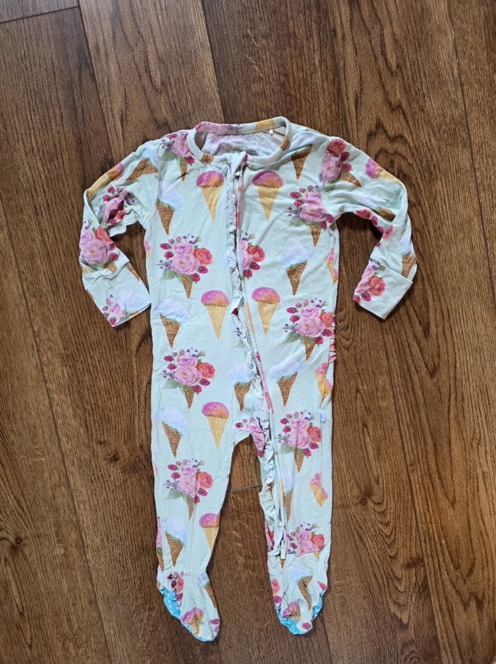 Posh Peanut Pink & Cream Ice Cream Cone Floral Footed One-Piece